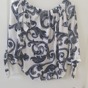 White and blue floral top